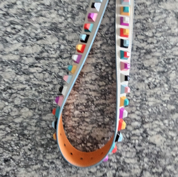 CLEARLY Light Grey Leather Strap With Multi Colored Pop Detail And Gold Hardware - Picture 5 of 11